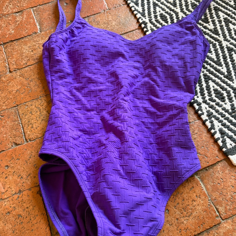 Purple Textured One-Piece Swimsuit | Size 14 | Made in USA